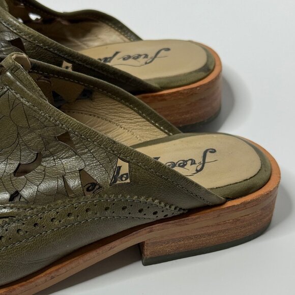 💚 Free People Paramount Olive Green Leather Cutout Mules | Slip-On Mules Women - Picture 7 of 10